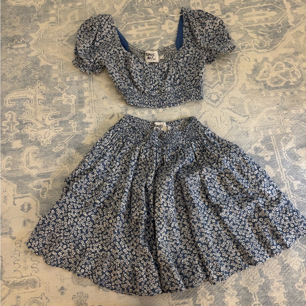 Princess Polly Navy and White Floral top and bottom